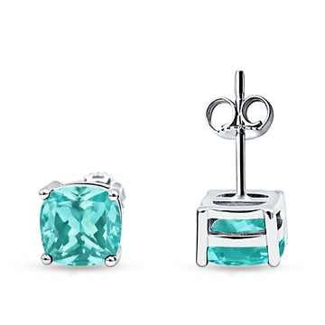 Solitaire Push Back Stud Earring Paraiba Tourmaline CZ 925 Sterling Silver Wholesale